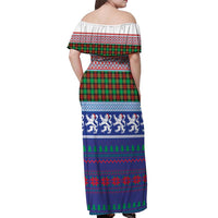 Scottish Christmas Off Shoulder Maxi Dress Xmas Royal Lions and Tartan - Wonder Print Shop