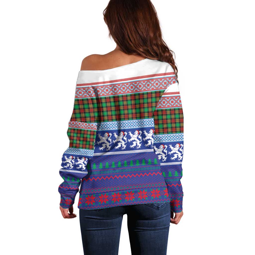 Scottish Christmas Off Shoulder Sweater Xmas Royal Lions and Tartan - Wonder Print Shop