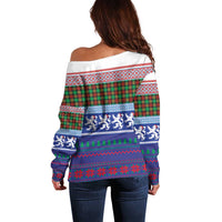 Scottish Christmas Off Shoulder Sweater Xmas Royal Lions and Tartan - Wonder Print Shop