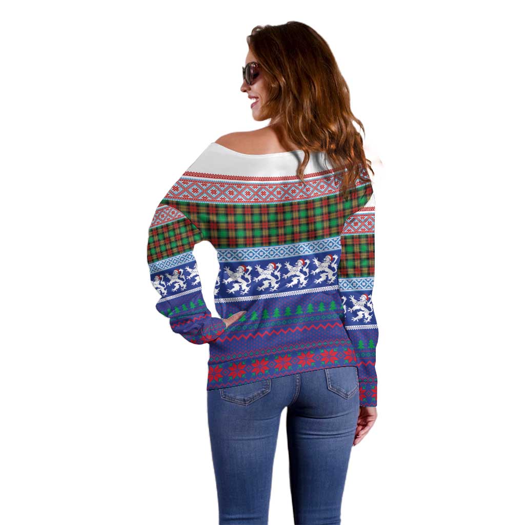 Scottish Christmas Off Shoulder Sweater Xmas Royal Lions and Tartan - Wonder Print Shop