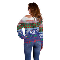 Scottish Christmas Off Shoulder Sweater Xmas Royal Lions and Tartan - Wonder Print Shop