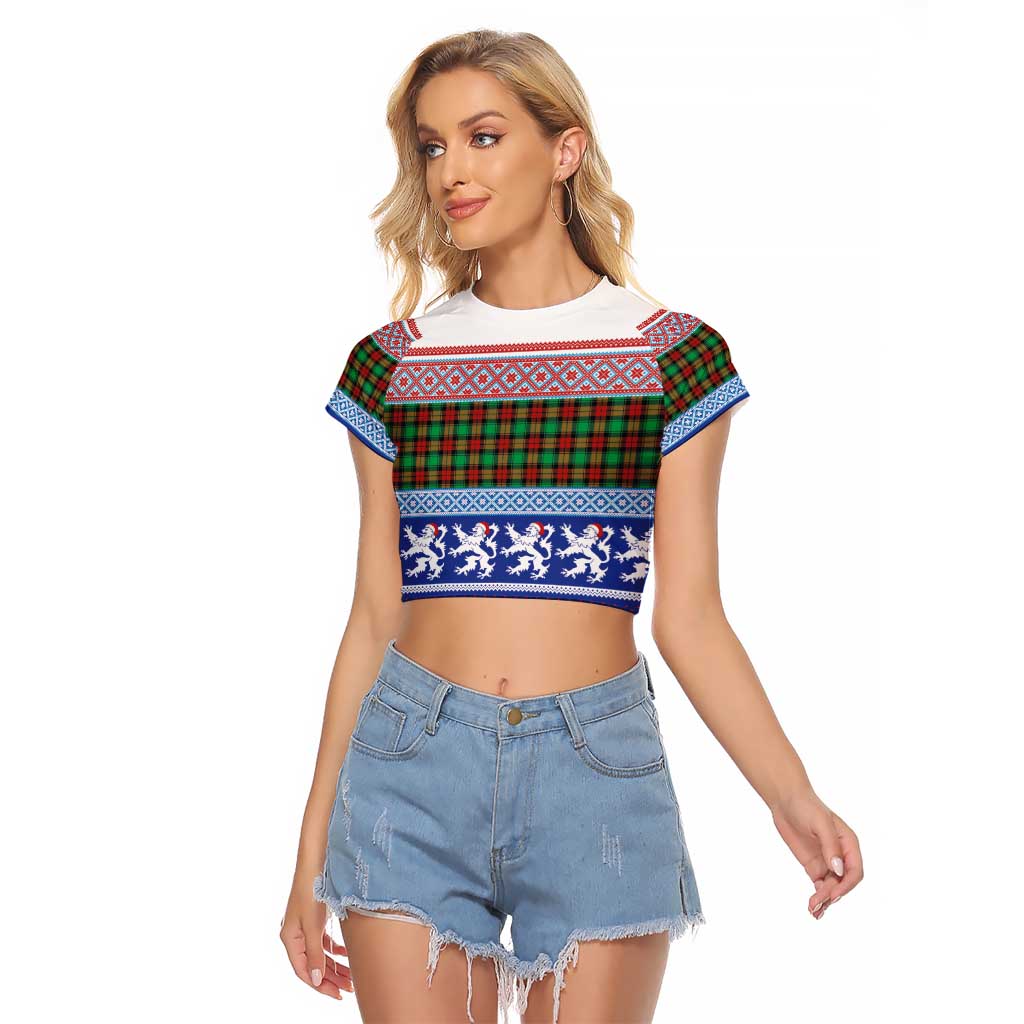 Scottish Christmas Raglan Cropped T Shirt Xmas Royal Lions and Tartan - Wonder Print Shop