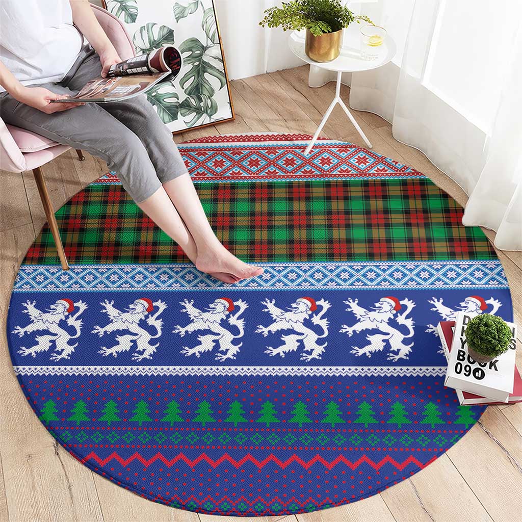 Scottish Christmas Round Carpet Xmas Royal Lions and Tartan - Wonder Print Shop