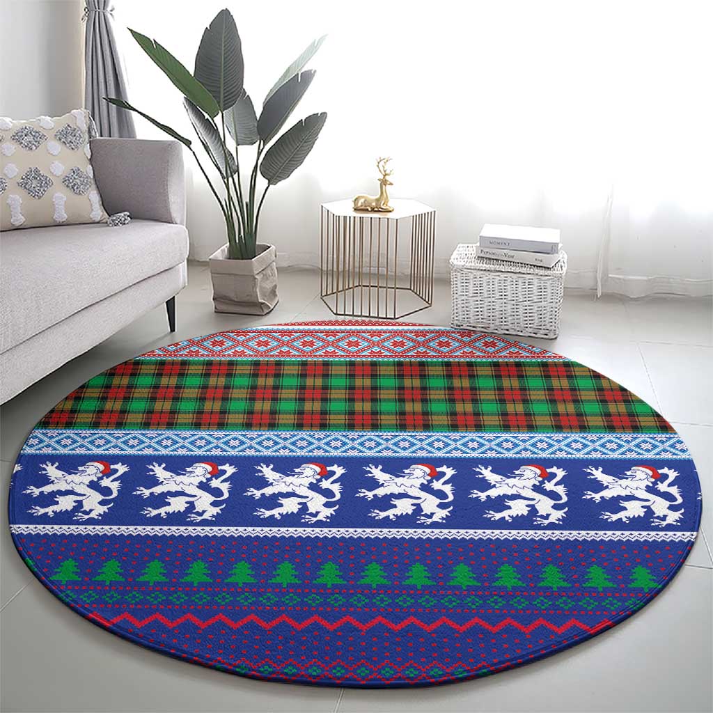 Scottish Christmas Round Carpet Xmas Royal Lions and Tartan - Wonder Print Shop