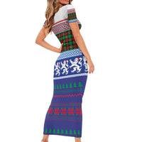 Scottish Christmas Short Sleeve Bodycon Dress Xmas Royal Lions and Tartan - Wonder Print Shop