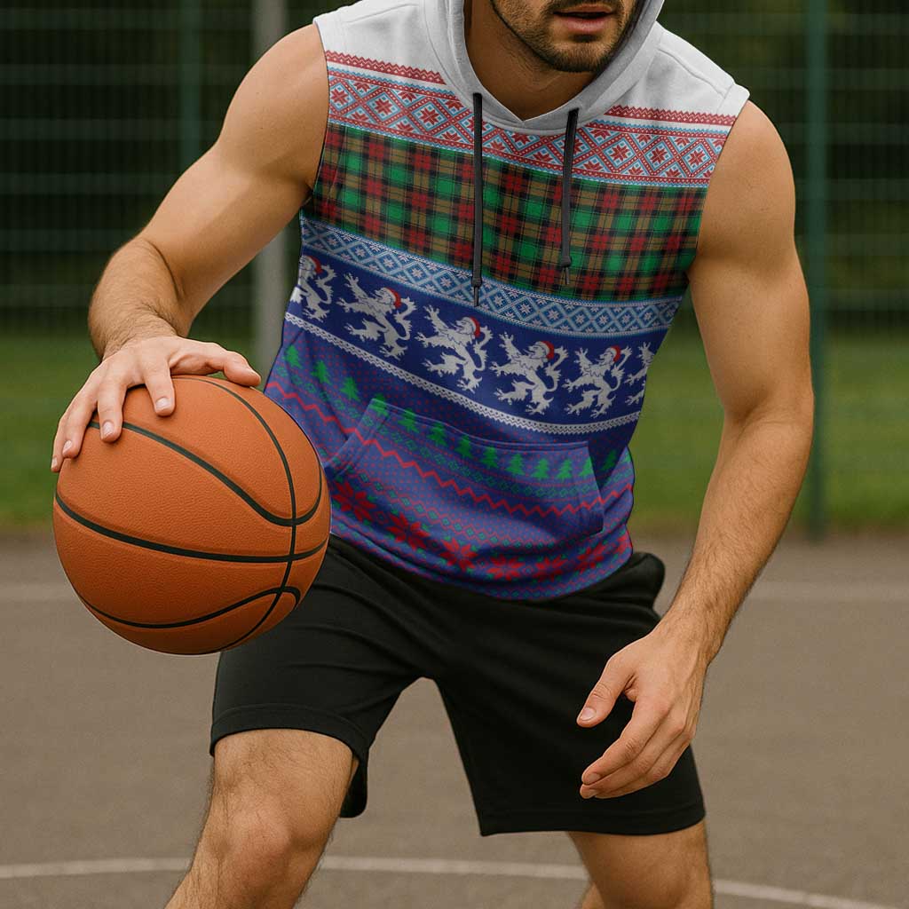 Scottish Christmas Sleeveless Hoodie Xmas Royal Lions and Tartan - Wonder Print Shop