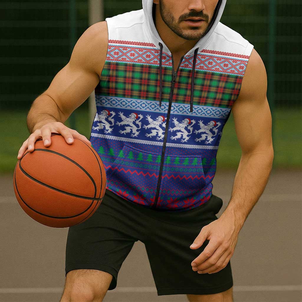 Scottish Christmas Sleeveless Zip Hoodie Xmas Royal Lions and Tartan - Wonder Print Shop