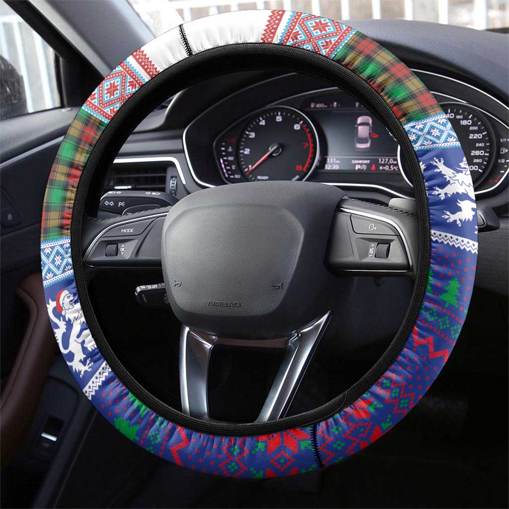 Scottish Christmas Steering Wheel Cover Xmas Royal Lions and Tartan - Wonder Print Shop