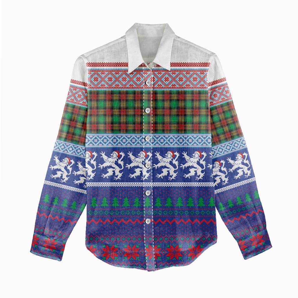 Scottish Christmas Women Casual Shirt Xmas Royal Lions and Tartan - Wonder Print Shop