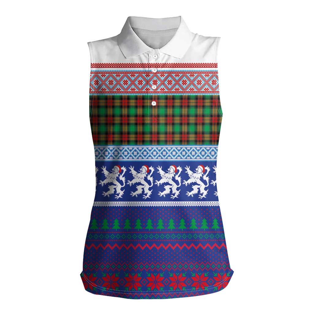 Scottish Christmas Women Sleeveless Polo Shirt Xmas Royal Lions and Tartan - Wonder Print Shop
