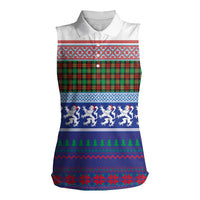 Scottish Christmas Women Sleeveless Polo Shirt Xmas Royal Lions and Tartan - Wonder Print Shop