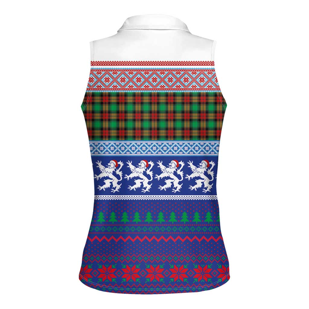 Scottish Christmas Women Sleeveless Polo Shirt Xmas Royal Lions and Tartan - Wonder Print Shop