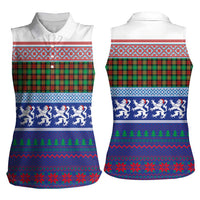 Scottish Christmas Women Sleeveless Polo Shirt Xmas Royal Lions and Tartan - Wonder Print Shop