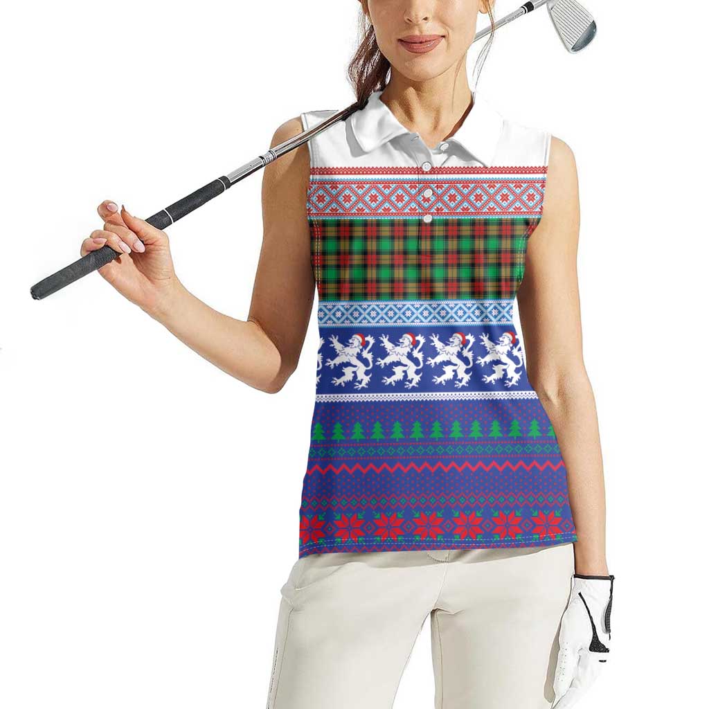 Scottish Christmas Women Sleeveless Polo Shirt Xmas Royal Lions and Tartan - Wonder Print Shop