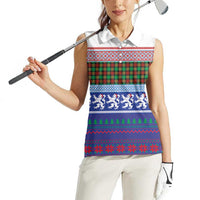 Scottish Christmas Women Sleeveless Polo Shirt Xmas Royal Lions and Tartan - Wonder Print Shop