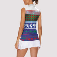 Scottish Christmas Women Sleeveless Polo Shirt Xmas Royal Lions and Tartan - Wonder Print Shop