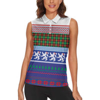 Scottish Christmas Women Sleeveless Polo Shirt Xmas Royal Lions and Tartan - Wonder Print Shop