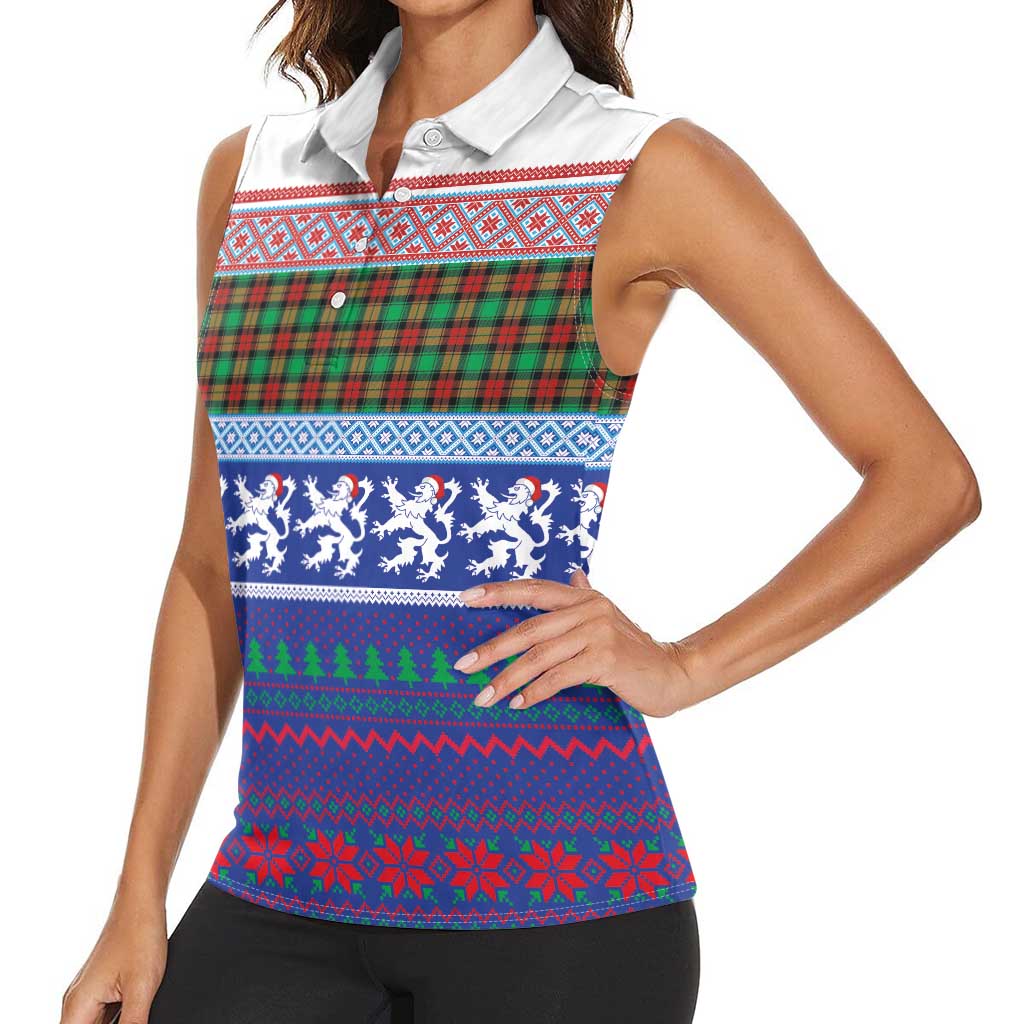 Scottish Christmas Women Sleeveless Polo Shirt Xmas Royal Lions and Tartan - Wonder Print Shop