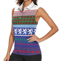Scottish Christmas Women Sleeveless Polo Shirt Xmas Royal Lions and Tartan - Wonder Print Shop