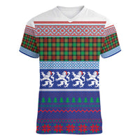 Scottish Christmas Women V-Neck T-Shirt Xmas Royal Lions and Tartan - Wonder Print Shop