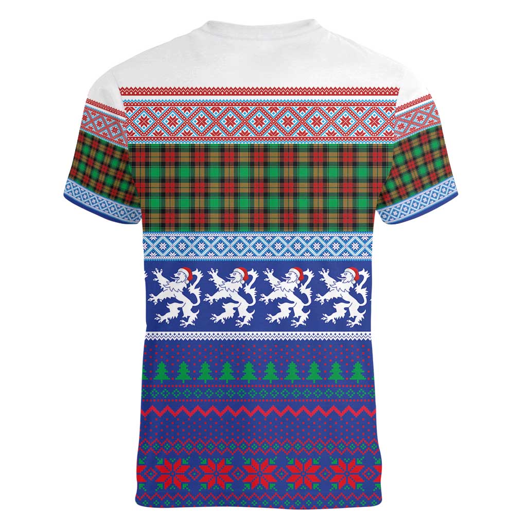 Scottish Christmas Women V-Neck T-Shirt Xmas Royal Lions and Tartan - Wonder Print Shop