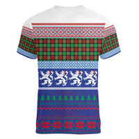 Scottish Christmas Women V-Neck T-Shirt Xmas Royal Lions and Tartan - Wonder Print Shop