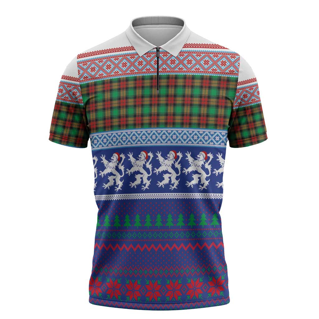Scottish Christmas Zipper Polo Shirt Xmas Royal Lions and Tartan - Wonder Print Shop