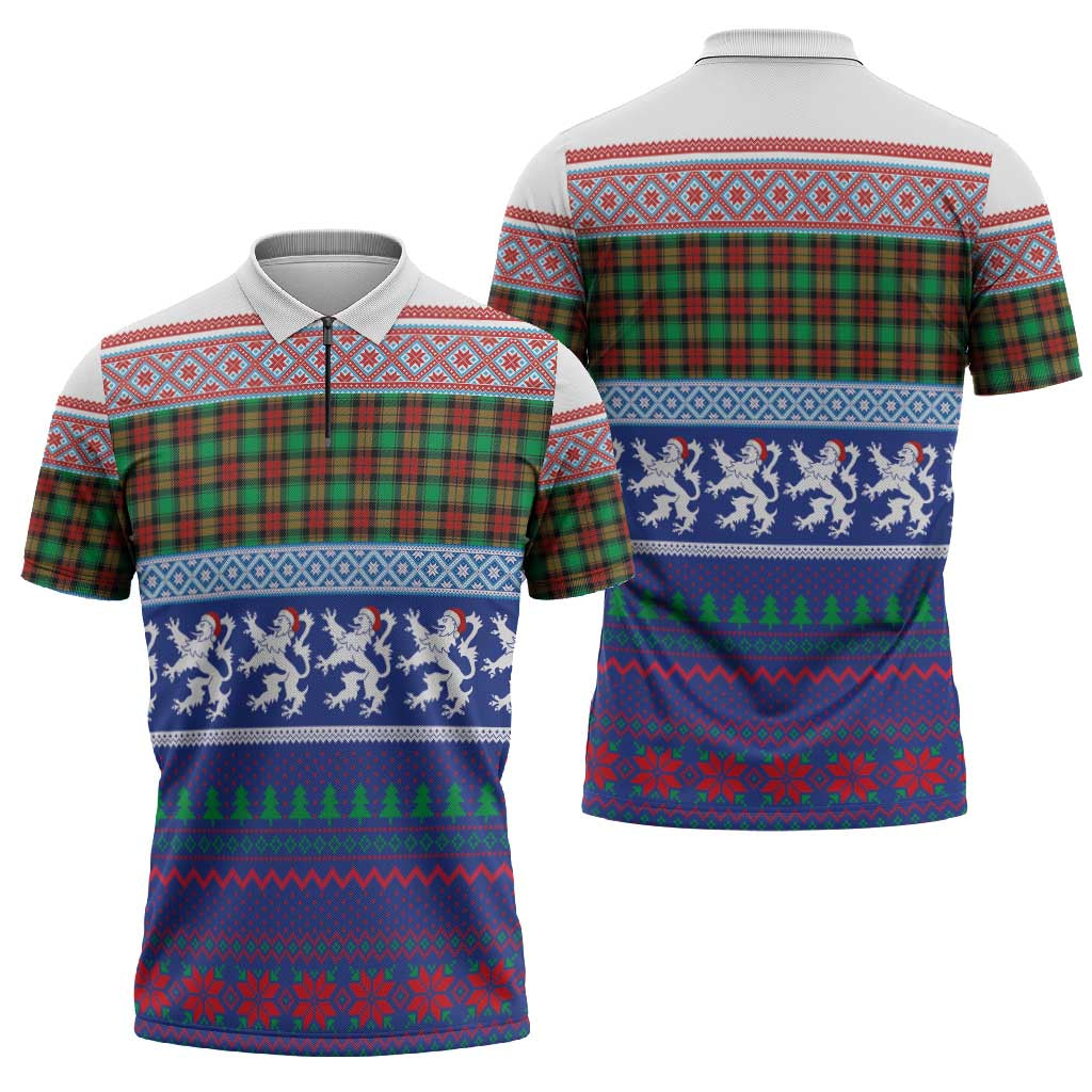 Scottish Christmas Zipper Polo Shirt Xmas Royal Lions and Tartan - Wonder Print Shop