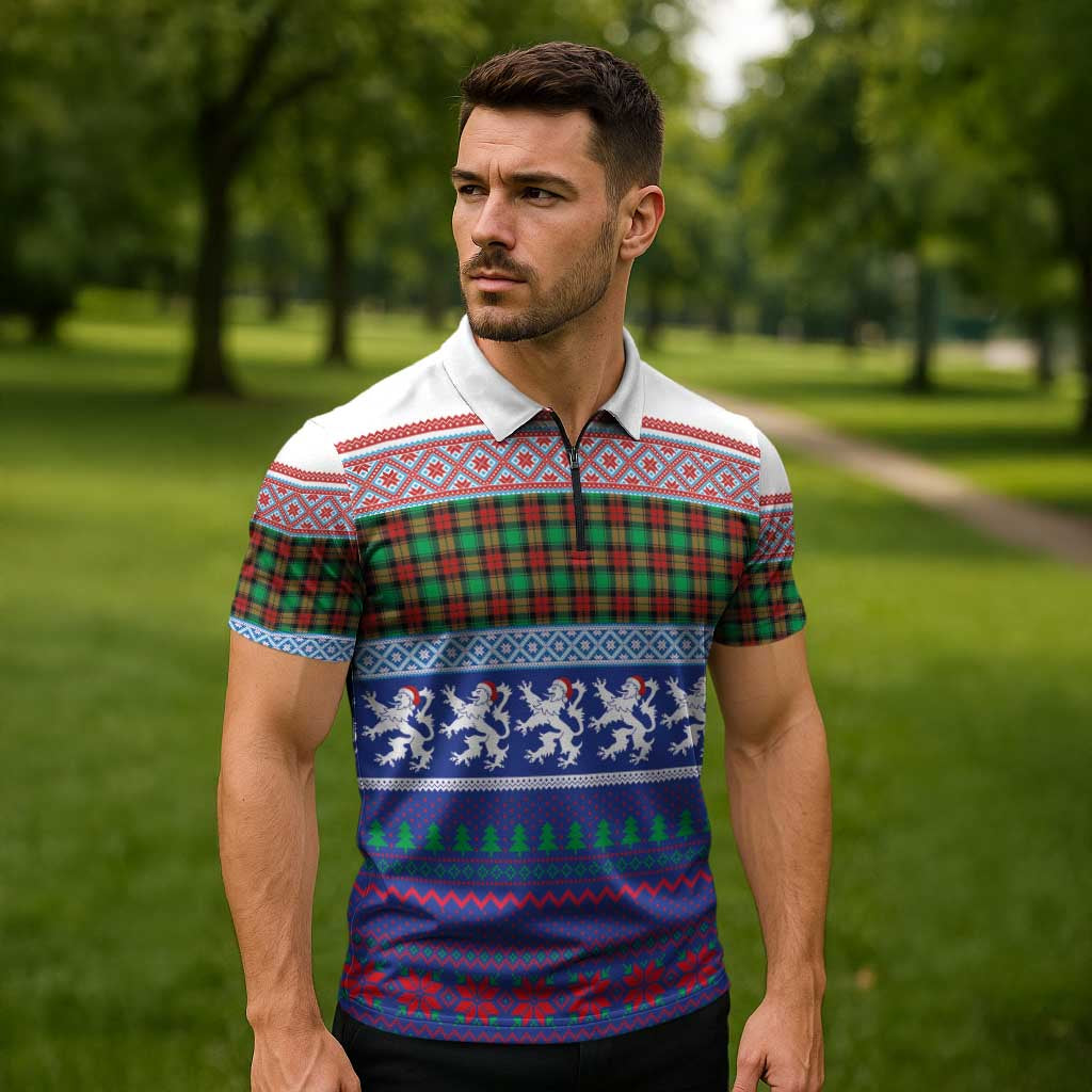 Scottish Christmas Zipper Polo Shirt Xmas Royal Lions and Tartan - Wonder Print Shop