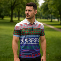 Scottish Christmas Zipper Polo Shirt Xmas Royal Lions and Tartan - Wonder Print Shop