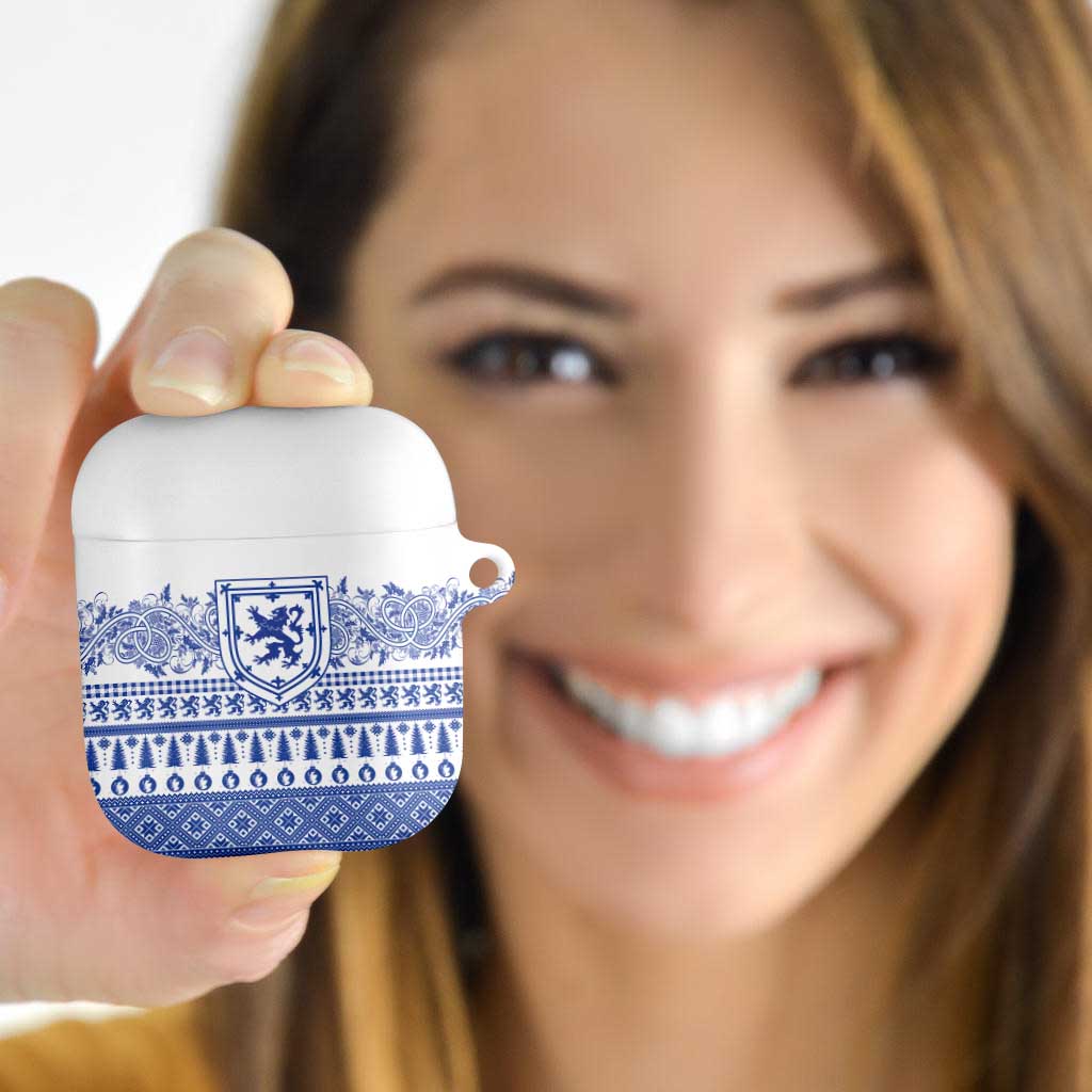 Scottish Christmas AirPods Case Scotland Thistle and Celtic Knot White-Blue Color - Wonder Print Shop