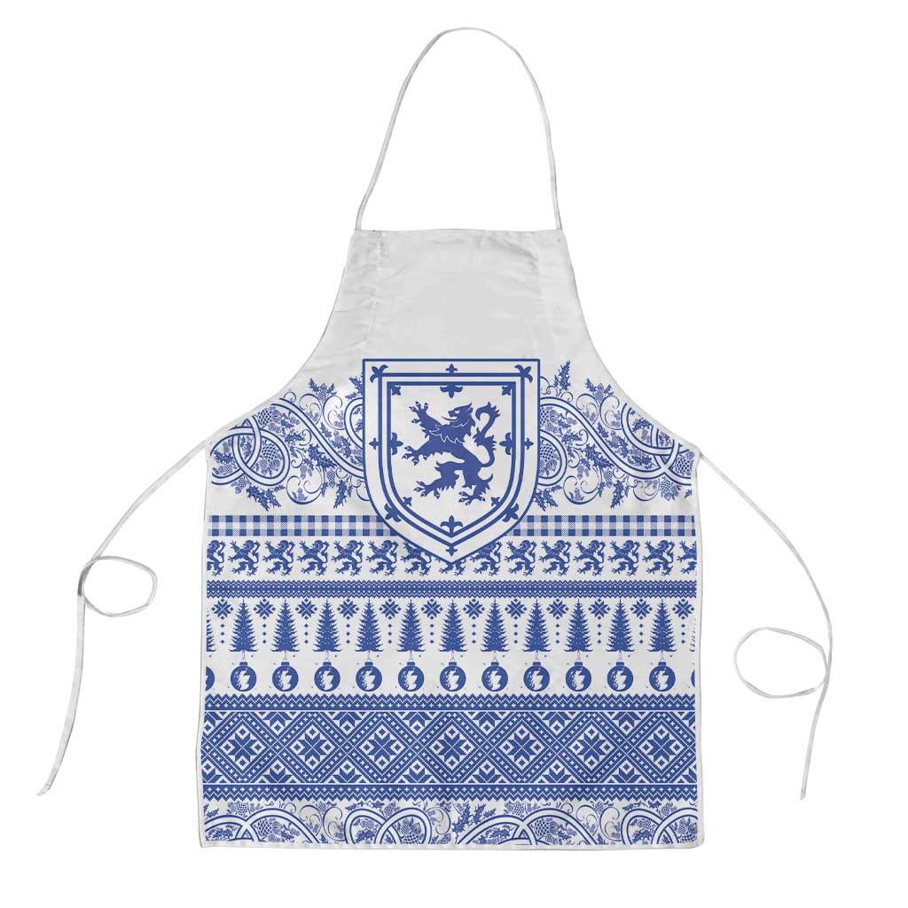 Scottish Christmas Apron Scotland Thistle and Celtic Knot White-Blue Color - Wonder Print Shop