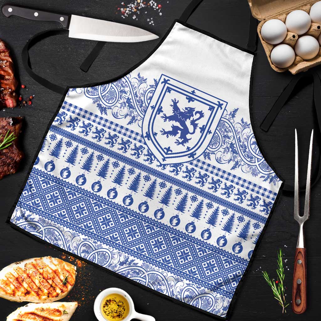 Scottish Christmas Apron Scotland Thistle and Celtic Knot White-Blue Color - Wonder Print Shop