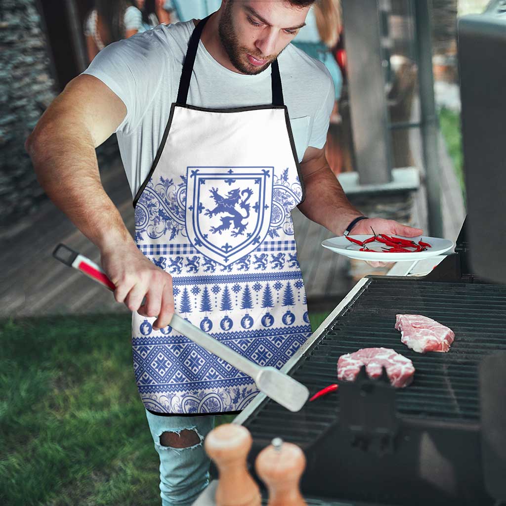 Scottish Christmas Apron Scotland Thistle and Celtic Knot White-Blue Color - Wonder Print Shop