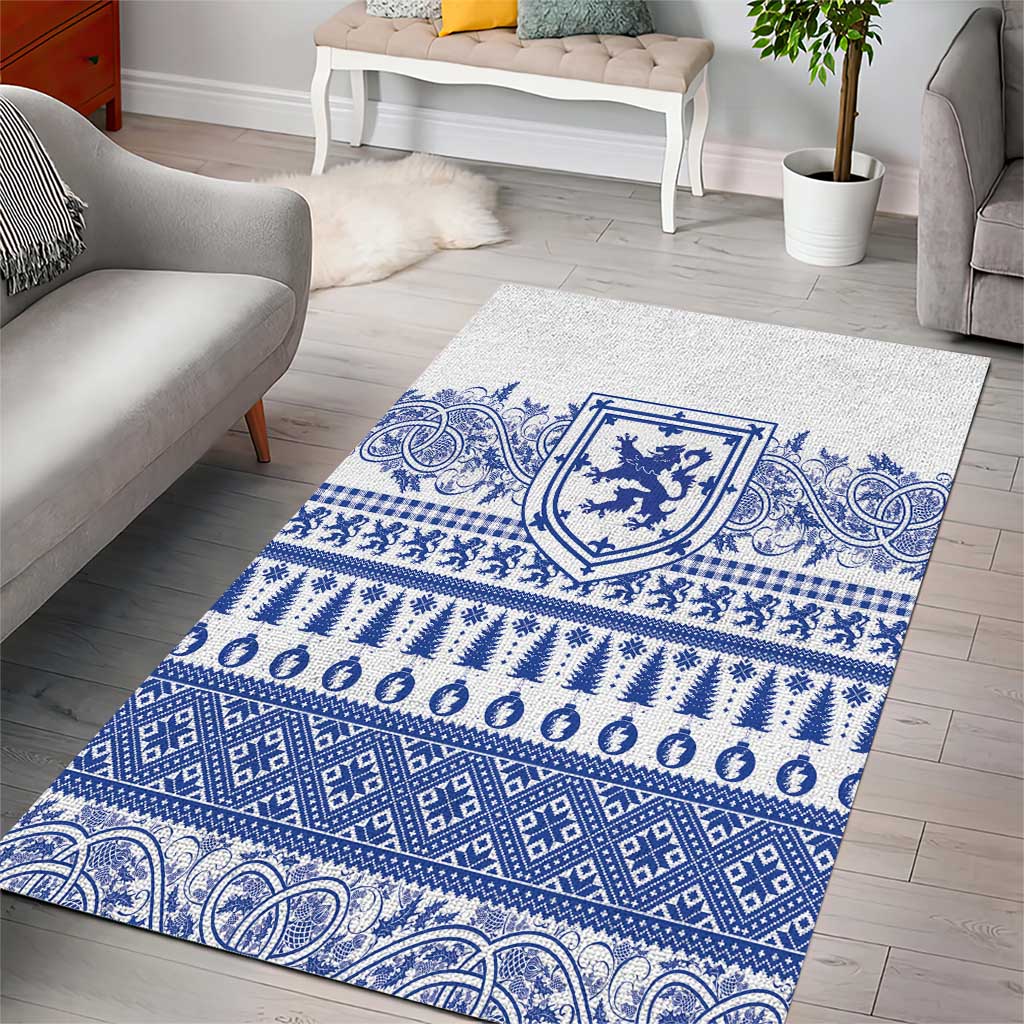 Scottish Christmas Area Rug Scotland Thistle and Celtic Knot White-Blue Color - Wonder Print Shop