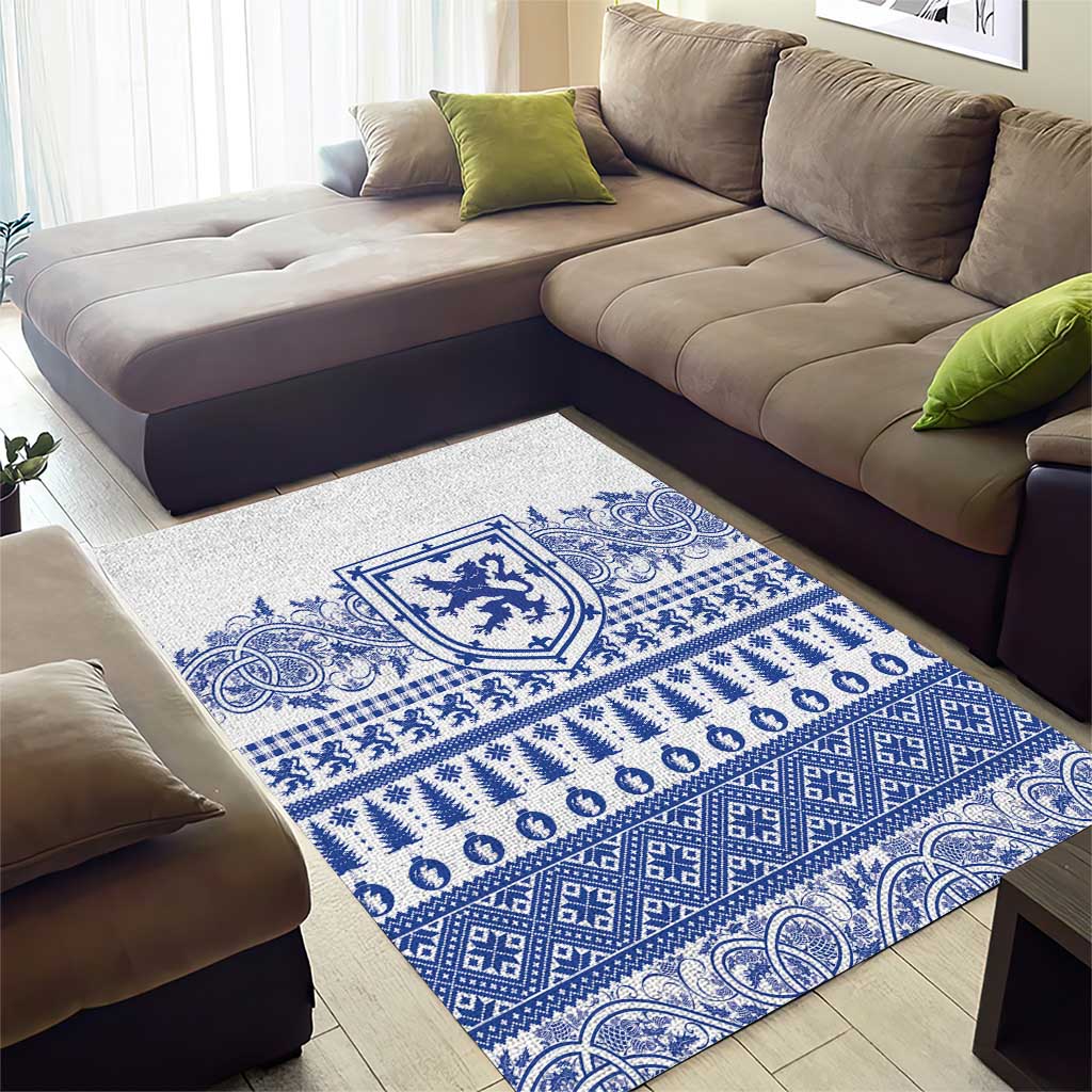 Scottish Christmas Area Rug Scotland Thistle and Celtic Knot White-Blue Color - Wonder Print Shop