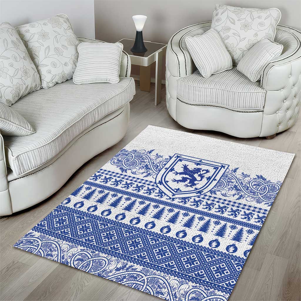 Scottish Christmas Area Rug Scotland Thistle and Celtic Knot White-Blue Color - Wonder Print Shop