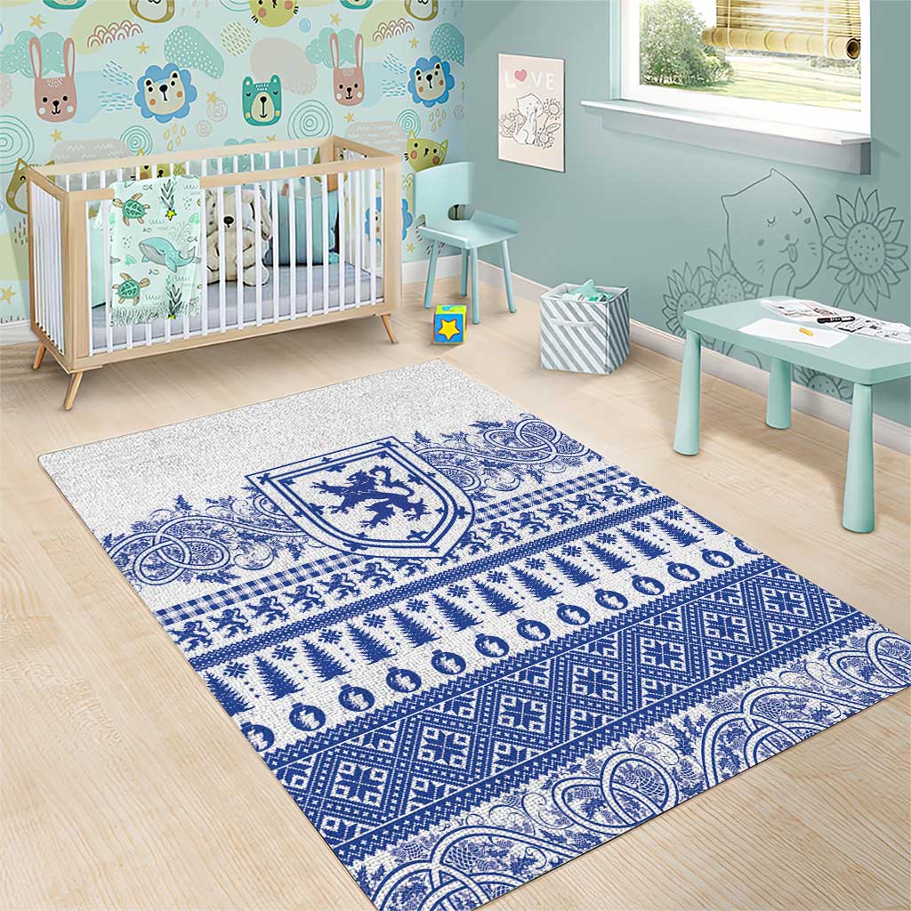 Scottish Christmas Area Rug Scotland Thistle and Celtic Knot White-Blue Color - Wonder Print Shop