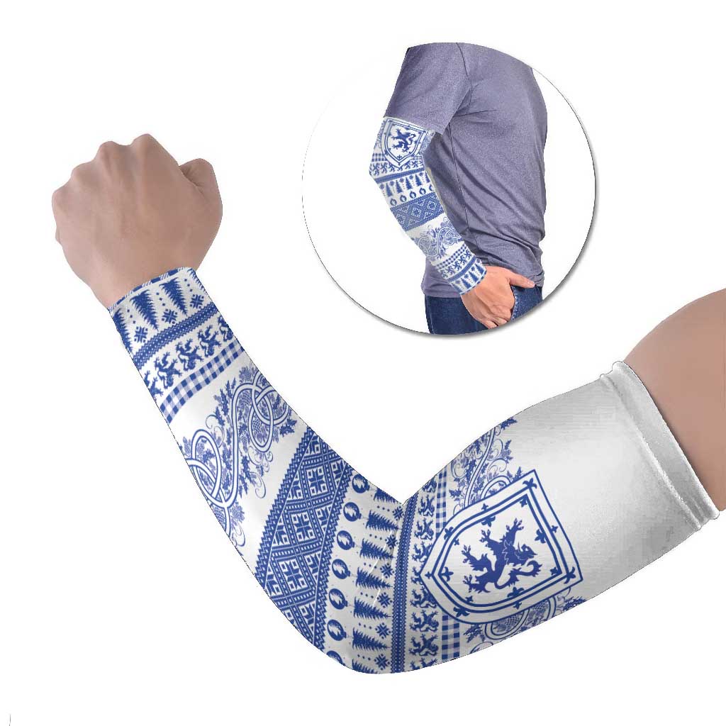 Scottish Christmas Arm Sleeves Scotland Thistle and Celtic Knot White-Blue Color - Wonder Print Shop