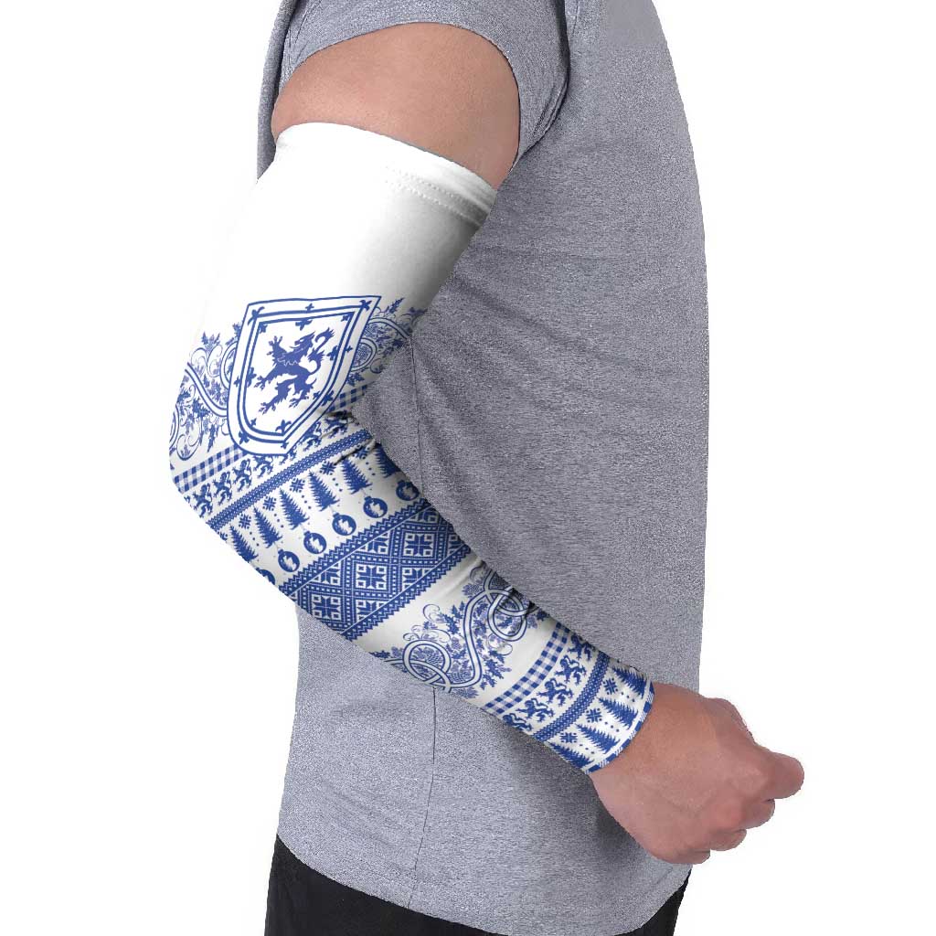 Scottish Christmas Arm Sleeves Scotland Thistle and Celtic Knot White-Blue Color - Wonder Print Shop