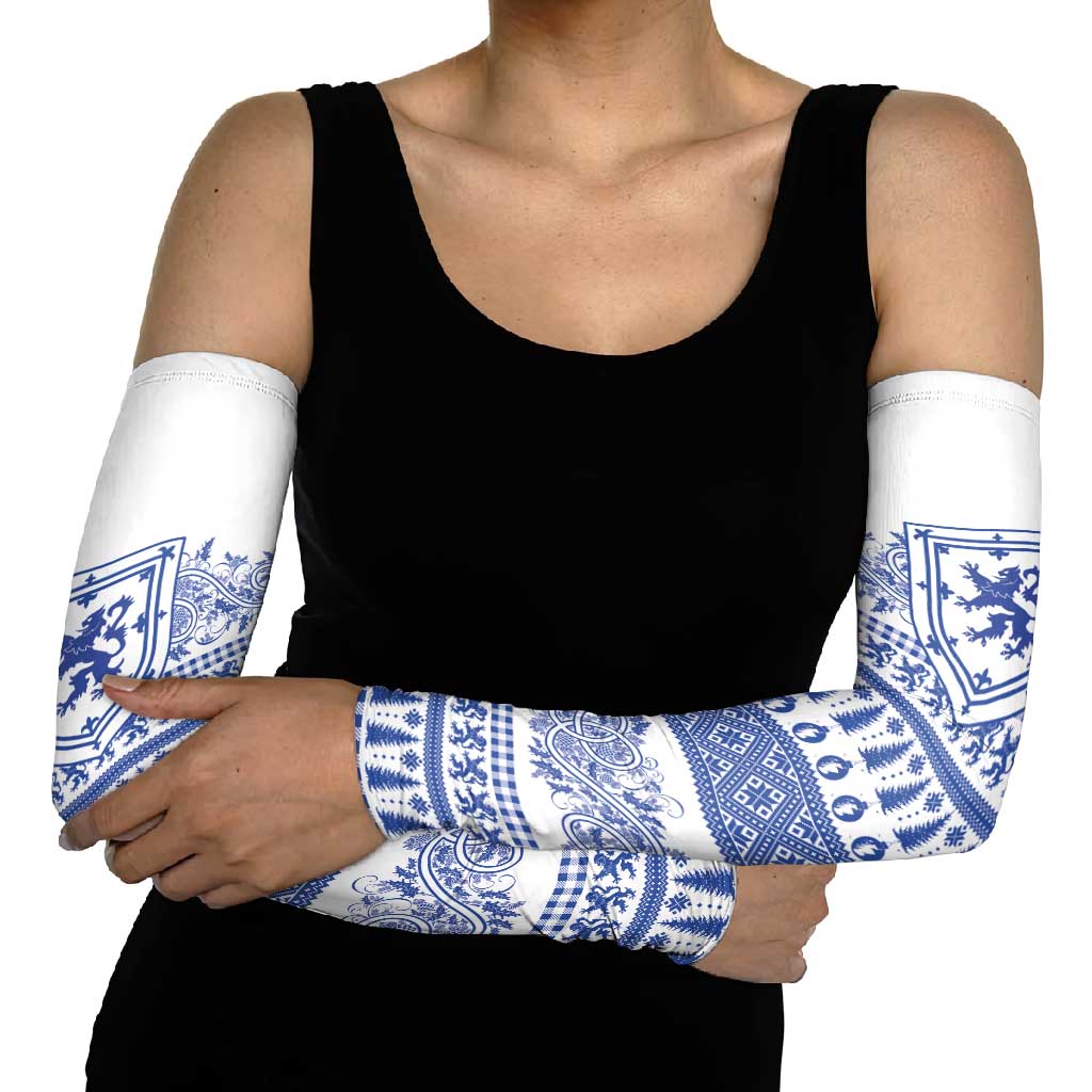 Scottish Christmas Arm Sleeves Scotland Thistle and Celtic Knot White-Blue Color - Wonder Print Shop