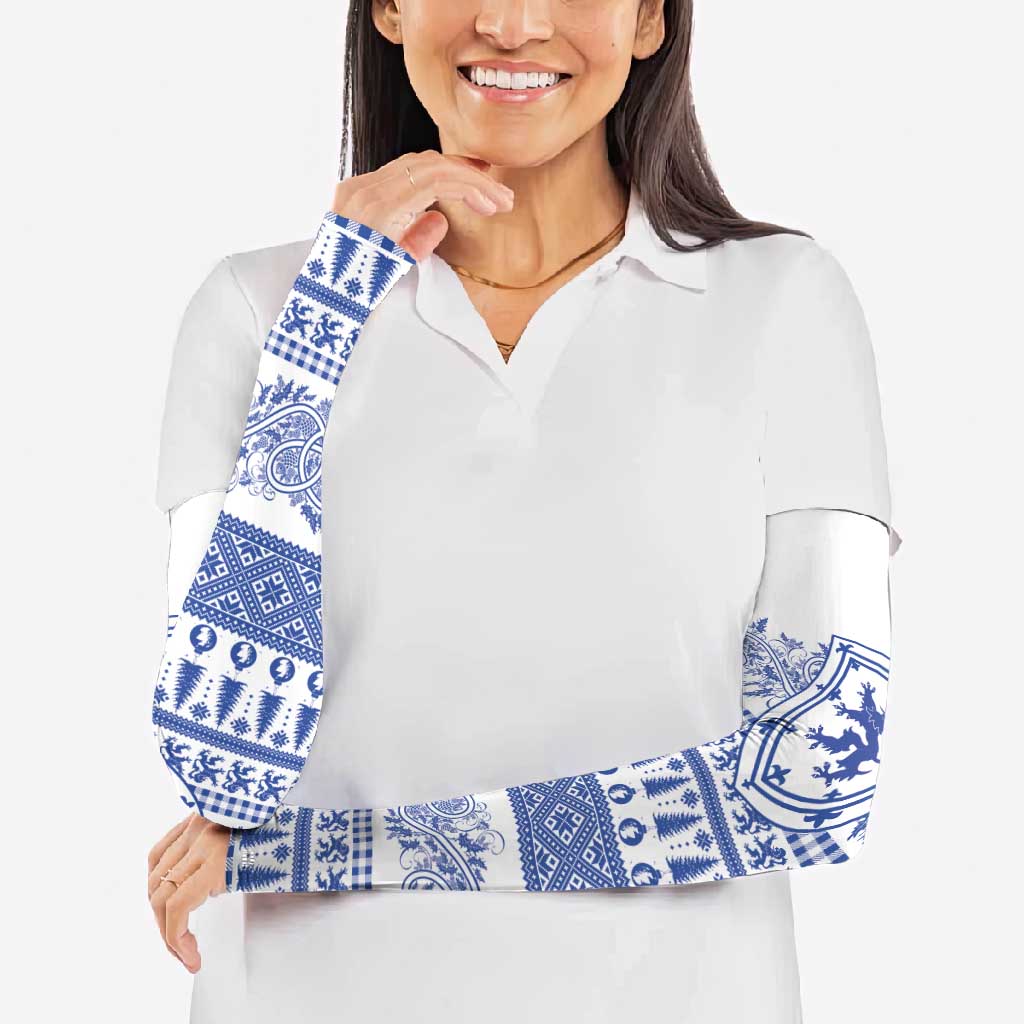 Scottish Christmas Arm Sleeves Scotland Thistle and Celtic Knot White-Blue Color - Wonder Print Shop
