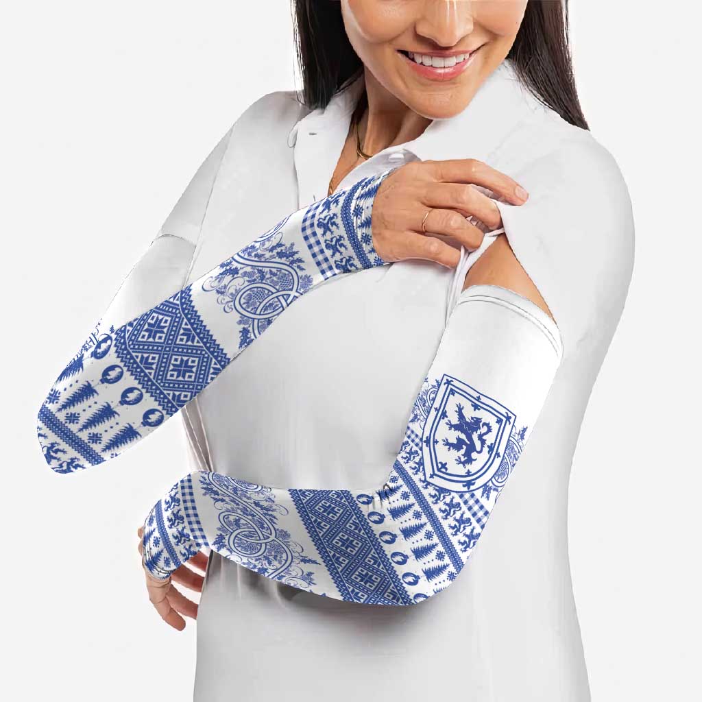 Scottish Christmas Arm Sleeves Scotland Thistle and Celtic Knot White-Blue Color - Wonder Print Shop