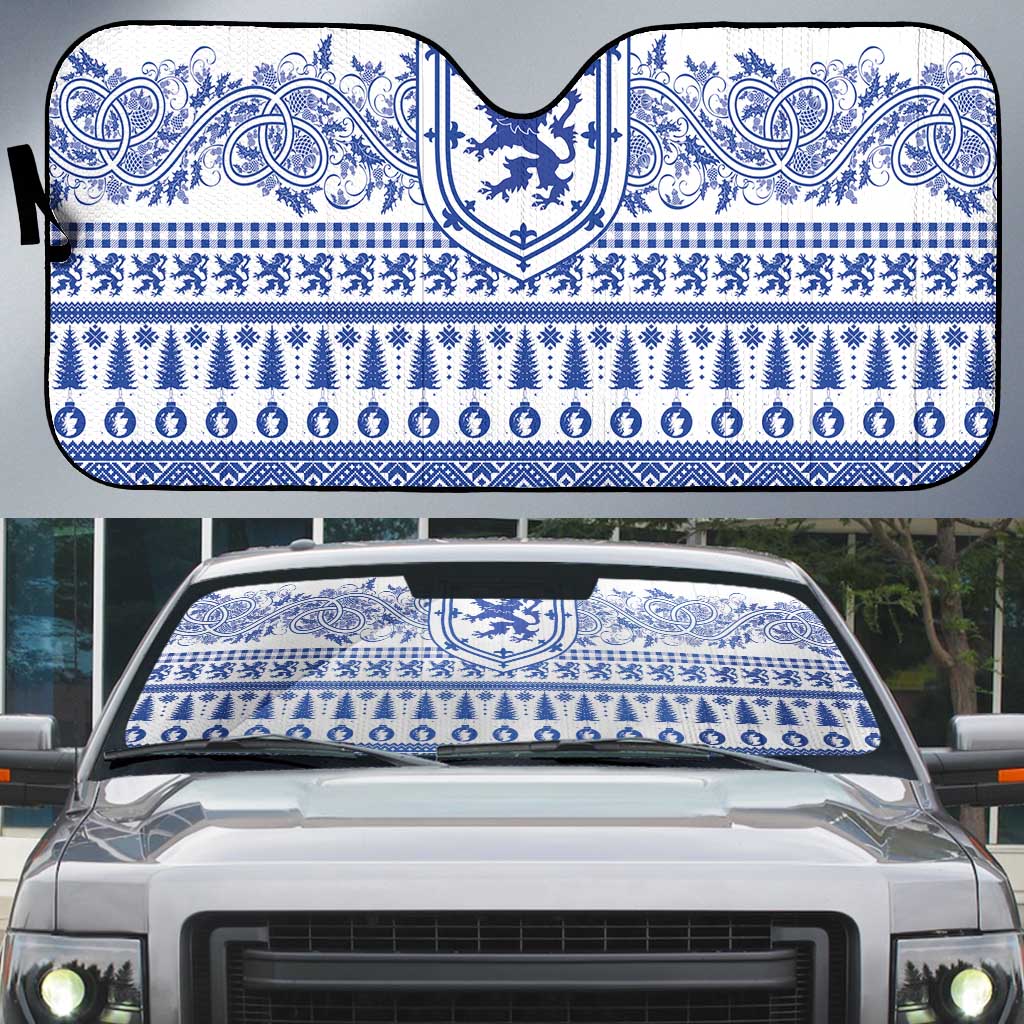 Scottish Christmas Auto Sun Shade Scotland Thistle and Celtic Knot White-Blue Color - Wonder Print Shop