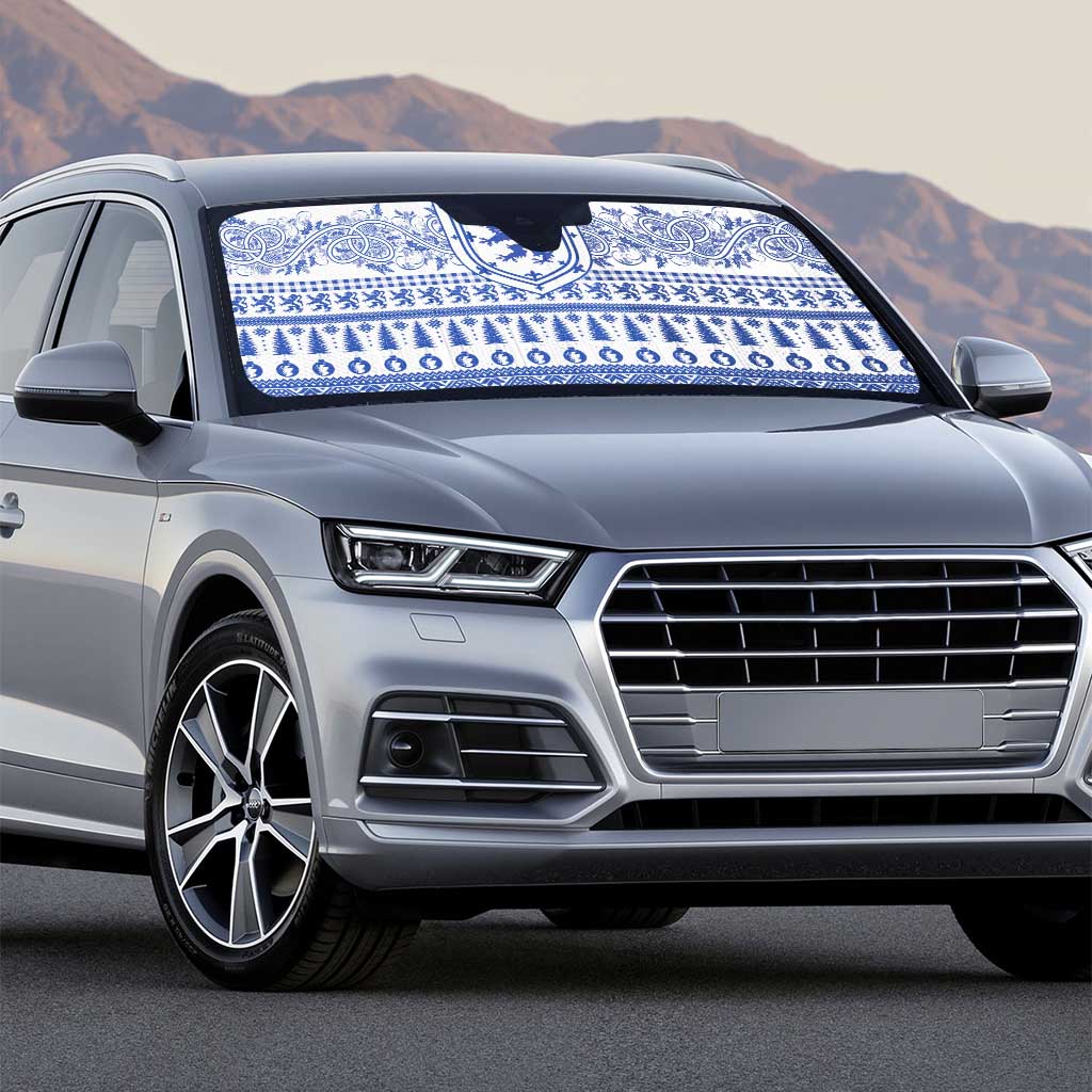 Scottish Christmas Auto Sun Shade Scotland Thistle and Celtic Knot White-Blue Color - Wonder Print Shop