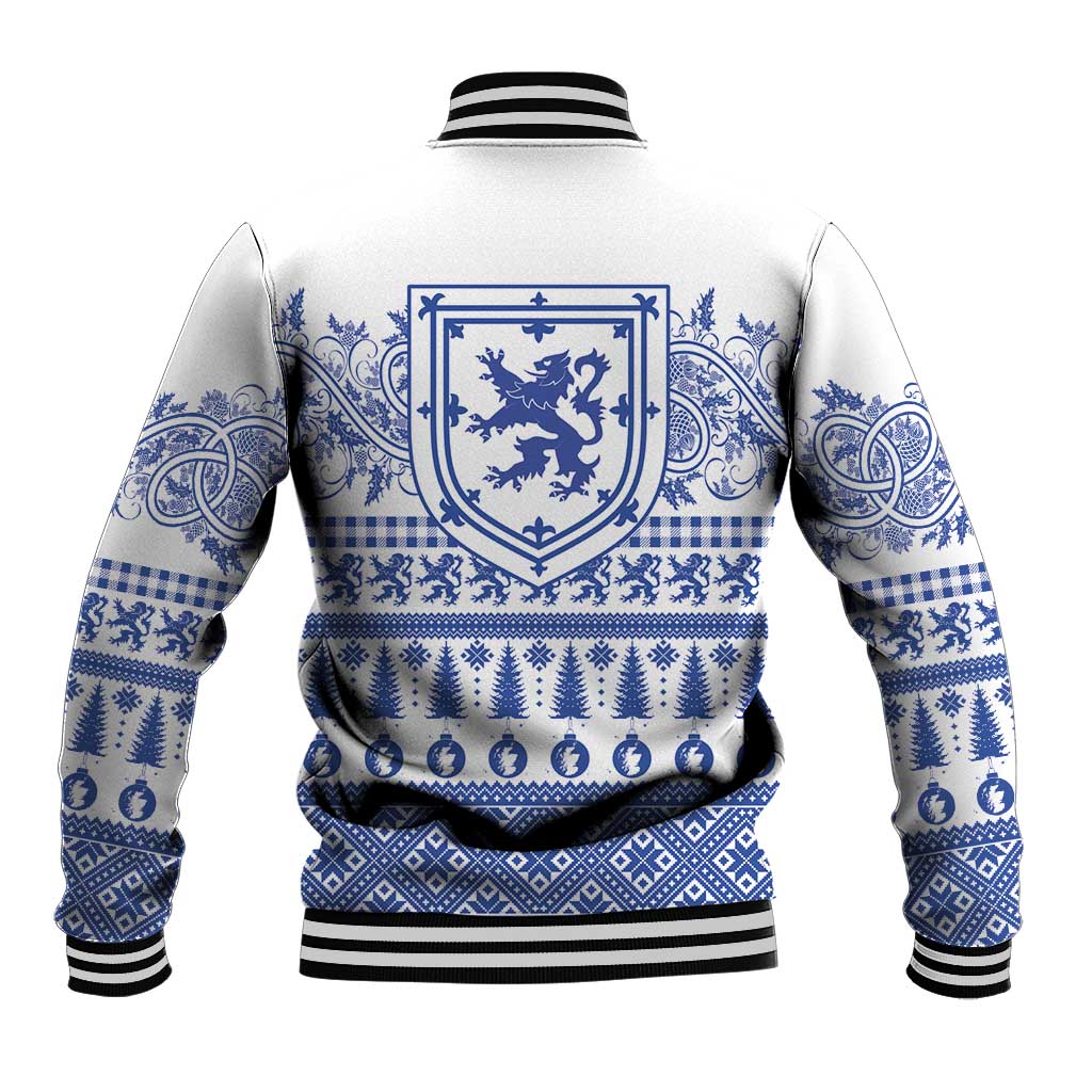 Scottish Christmas Baseball Jacket Scotland Thistle and Celtic Knot White-Blue Color - Wonder Print Shop