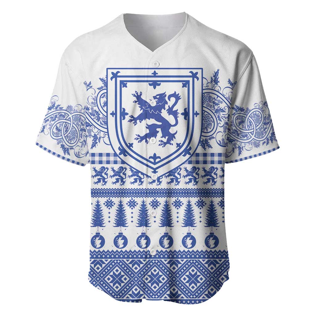 Scottish Christmas Baseball Jersey Scotland Thistle and Celtic Knot White-Blue Color - Wonder Print Shop