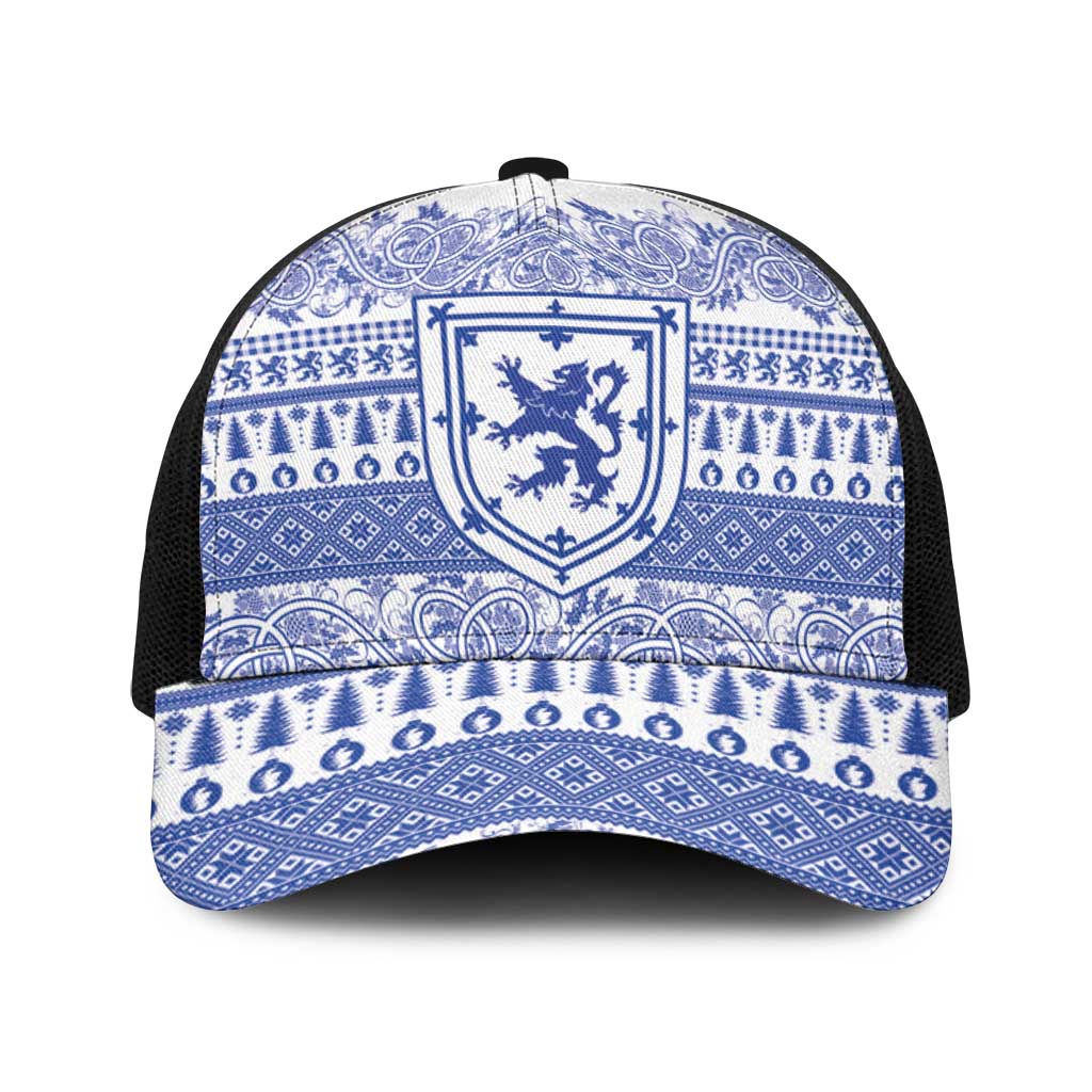 Scottish Christmas Baseball Net Cap Scotland Thistle and Celtic Knot White-Blue Color - Wonder Print Shop