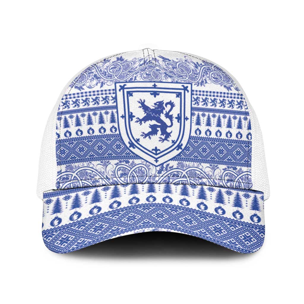 Scottish Christmas Baseball Net Cap Scotland Thistle and Celtic Knot White-Blue Color - Wonder Print Shop