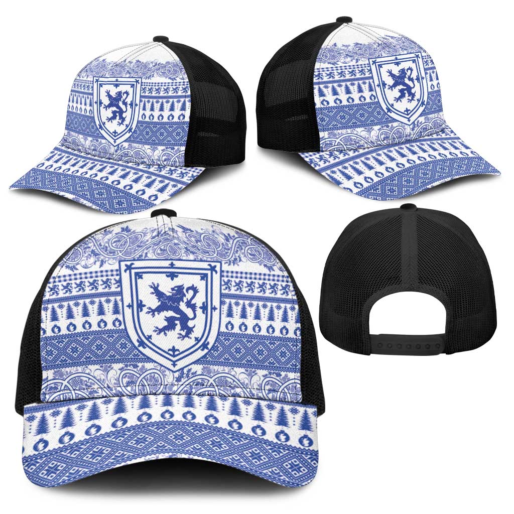 Scottish Christmas Baseball Net Cap Scotland Thistle and Celtic Knot White-Blue Color - Wonder Print Shop